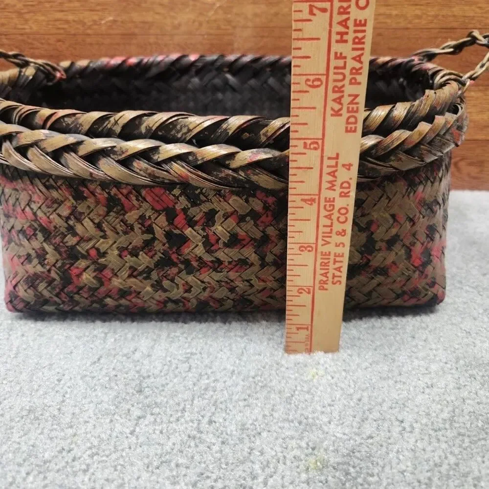 Woven Basket Rectangular Boho Farmhouse Storage Tote Handles Multicolor Rustic